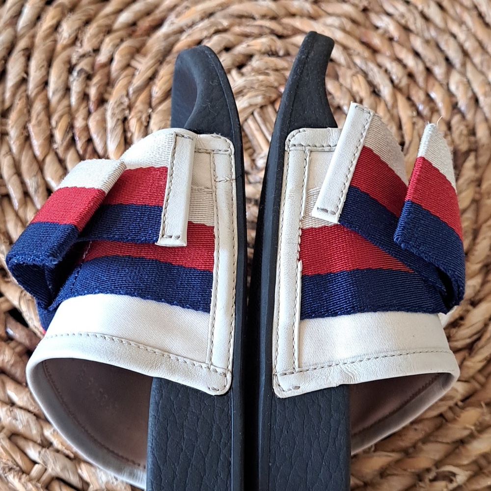 Gucci Womens Sylvie Satin Oversized Bow Slides Molded Rubber Soles‎ EU38/US7.5-8 - Picture 13 of 15